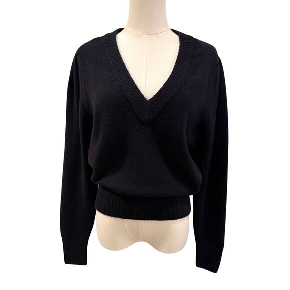 Madewell Wool Blend Black V Neck Sweater Coziest Yarn Soft Knit Women Small Fall - Picture 1 of 7